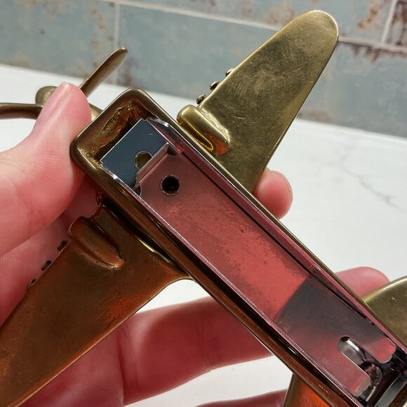 Vtg P-51D Mustang WW2 Fighter Airplane Desk Novelty Brass Stapler Paperweight - Picture 10 of 12